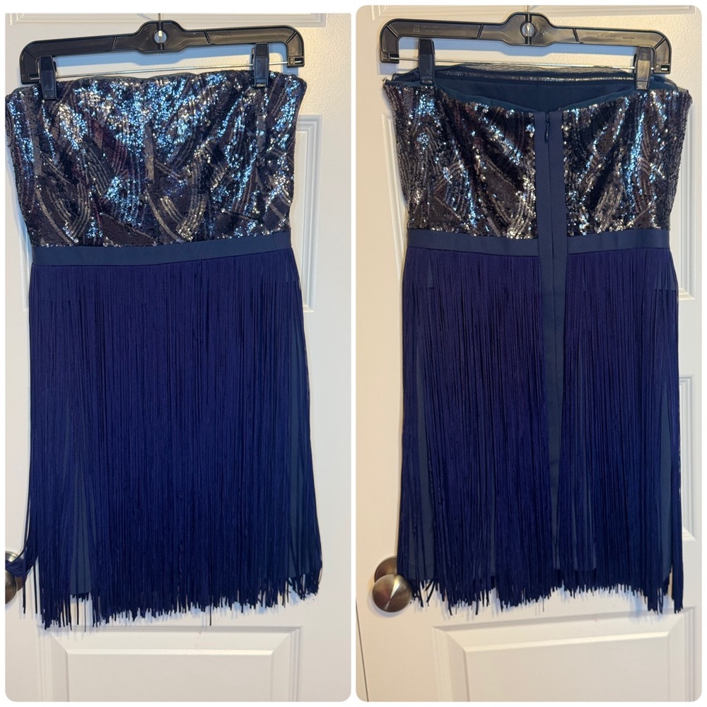 BCBGMaxAzria Navy Sequin Fringe Dress